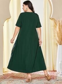 Al Najma Plus Geo Print Smock Dress - Dark Green - View 2