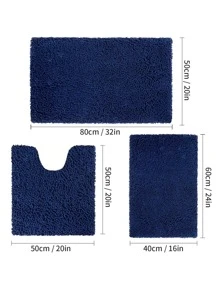 1pc Solid Bath Rug, Minimalist Polyester Non-slip Bath Mat For Bathroom - Navy Blue - View 7