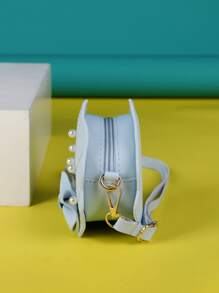 女孩人造珍珠和蝴蝶結裝飾貝殼包迷你 - 淺藍色 - 查看 7