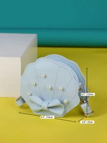 女孩人造珍珠和蝴蝶結裝飾貝殼包迷你 - 淺藍色 - 查看 8