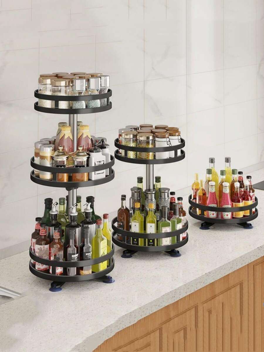 1pc 3 Layer Spice Rack, Modern Carbon Steel Spice Organizer Rack For Kitchen - Black - View 1