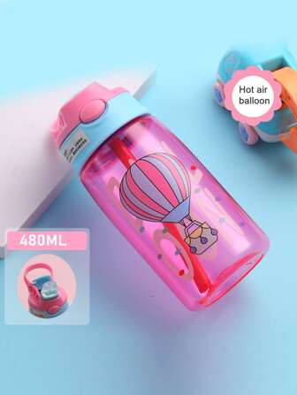 1 pieza Botella de agua 480ml de plástico agua con patrón de globo aerostático para exterior