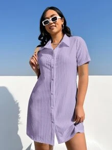 SHEIN EZwear Plus Button Through Dress - Lilac Purple - View 5