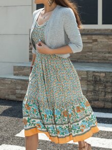 AAmilife Nữ Cardigans màu trơn Giải trí - Màu Xám nhạt - Xem 3