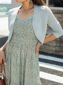 AAmilife Nữ Cardigans màu trơn Giải trí - Màu Xám nhạt - Xem 4