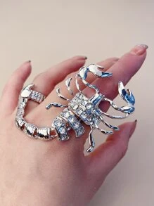 水鑽蠍裝飾連體戒指 - 銀色 - 查看 1