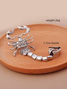 水鑽蠍裝飾連體戒指 - 銀色 - 查看 5