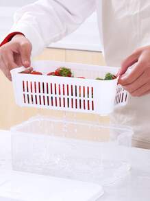 1 peça caixa transparente para armazenamento de alimentos, recipiente de drenagem de alimentos PP para geladeira - Branco - Ver 2