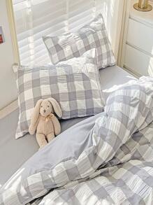 4入組套/套格子印花被套1入組被套1入組床單和2入組枕套現代滌綸家居床上用品四季皆宜 - 灰色 - 查看 5