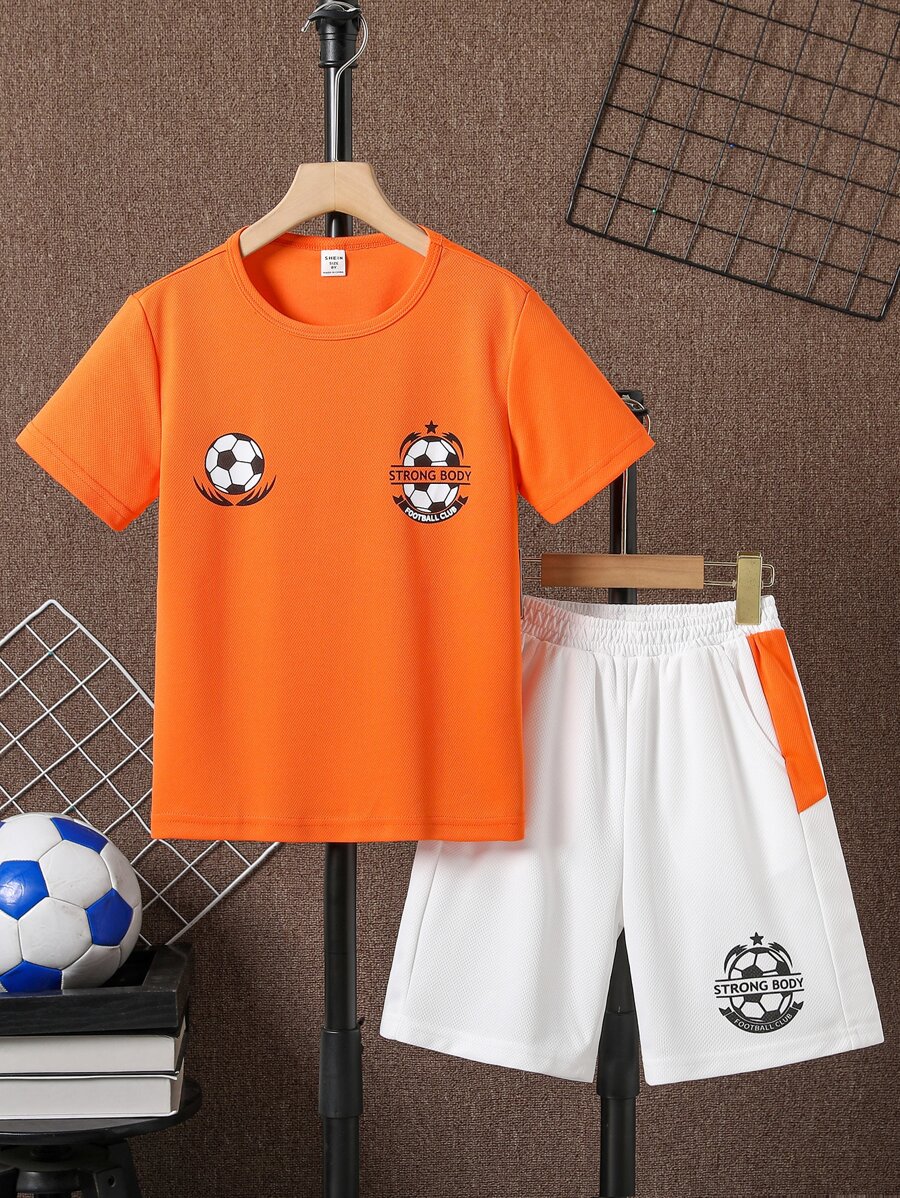 SHEIN Bộ hai mảnh Trai Túi Đồ họa Lá thư Giải trí - trái cam - Xem 1