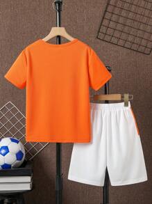 SHEIN Bộ hai mảnh Trai Túi Đồ họa Lá thư Giải trí - trái cam - Xem 2