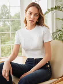 MOTF PREMIUM 緊身上衣接縫T恤 - 白色 - 查看 2