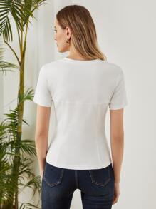 MOTF PREMIUM 緊身上衣接縫T恤 - 白色 - 查看 3