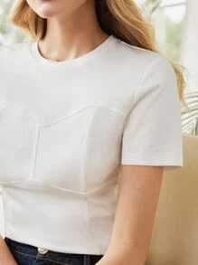 MOTF PREMIUM 緊身上衣接縫T恤 - 白色 - 查看 8