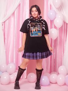 Stevenrhodes Plus Figure & Letter Graphic Drop Shoulder Tee - Black - View 3