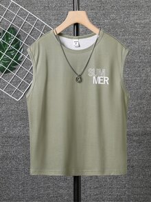 SHEIN 男孩字母圖案背心上衣 - 軍綠色 - 查看 2