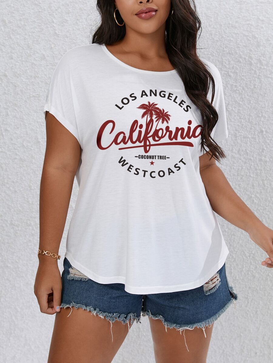 INAWLY 大碼字母圖案蝙蝠袖T恤 - 白色 - 查看 1