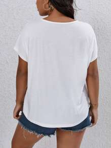 INAWLY 大碼字母圖案蝙蝠袖T恤 - 白色 - 查看 2