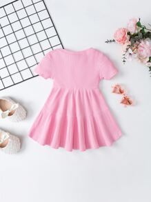 SHEIN Vestido Para Bebé Niña Con Dobladillo De Volantes Sólido - Rosa Pálido - Ver 2