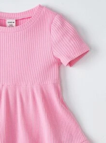 SHEIN Vestido Para Bebé Niña Con Dobladillo De Volantes Sólido - Rosa Pálido - Ver 3