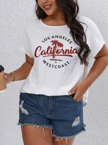 INAWLY 大碼字母圖案蝙蝠袖T恤 - 白色 - 查看 7