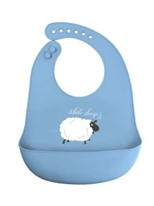 1pc Baby Cartoon Sheep Pattern Silicone Bib - Blue - View 1