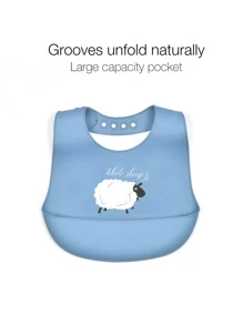 1pc Baby Cartoon Sheep Pattern Silicone Bib - Blue - View 3