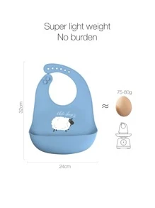 1pc Baby Cartoon Sheep Pattern Silicone Bib - Blue - View 5