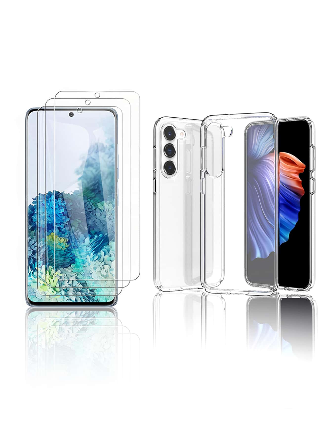 3 tấm phim dán màn hình điện thoại cường lực & 1 bộ ốp lưng chống rơi Tương thích với Samsung - Trong sáng - Xem 1