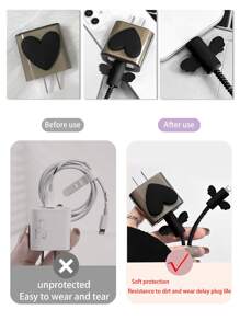 5 Stücke Herz Dekor, Datenkabelschutz & Ladekopf mit Bezug Set - Schwarz - Übersicht 3