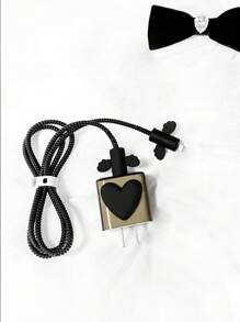 5 Stücke Herz Dekor, Datenkabelschutz & Ladekopf mit Bezug Set - Schwarz - Übersicht 4