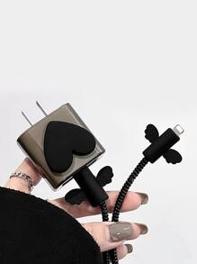 5 Stücke Herz Dekor, Datenkabelschutz & Ladekopf mit Bezug Set - Schwarz - Übersicht 5