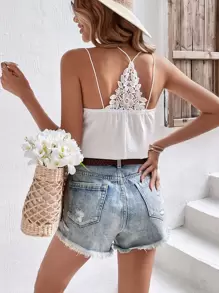 SHEIN Frenchy 拼接水溶蕾絲吊帶上衣 - 白色 - 查看 5