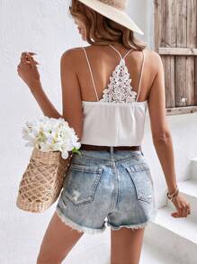 SHEIN Frenchy 拼接水溶蕾絲吊帶上衣 - 白色 - 查看 2