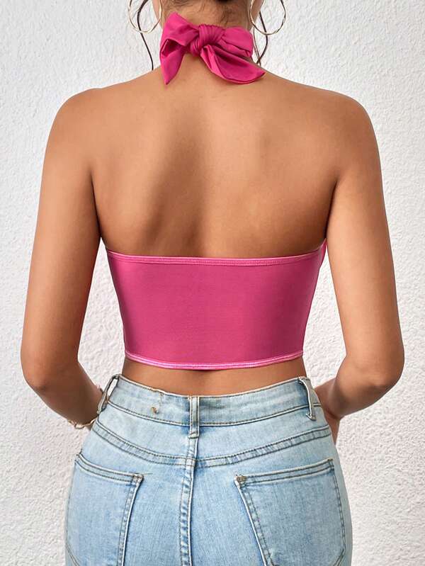 SHEIN Unity Crisscross Backless Bustier Halter Top SHEIN USA