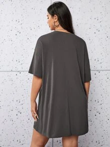 SHEIN EZwear Áo thun Plus size Thú vật Lá thư Giải trí - Màu xám đen - Xem 2