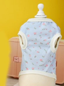 1入組花朵印花寵物背心適用於貓和狗狗適合夏天 - 藍色 - 查看 6