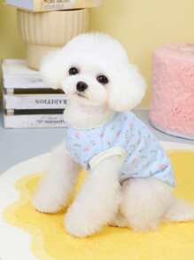 1入組花朵印花寵物背心適用於貓和狗狗適合夏天 - 藍色 - 查看 7