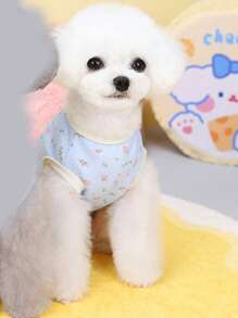 1入組花朵印花寵物背心適用於貓和狗狗適合夏天 - 藍色 - 查看 8