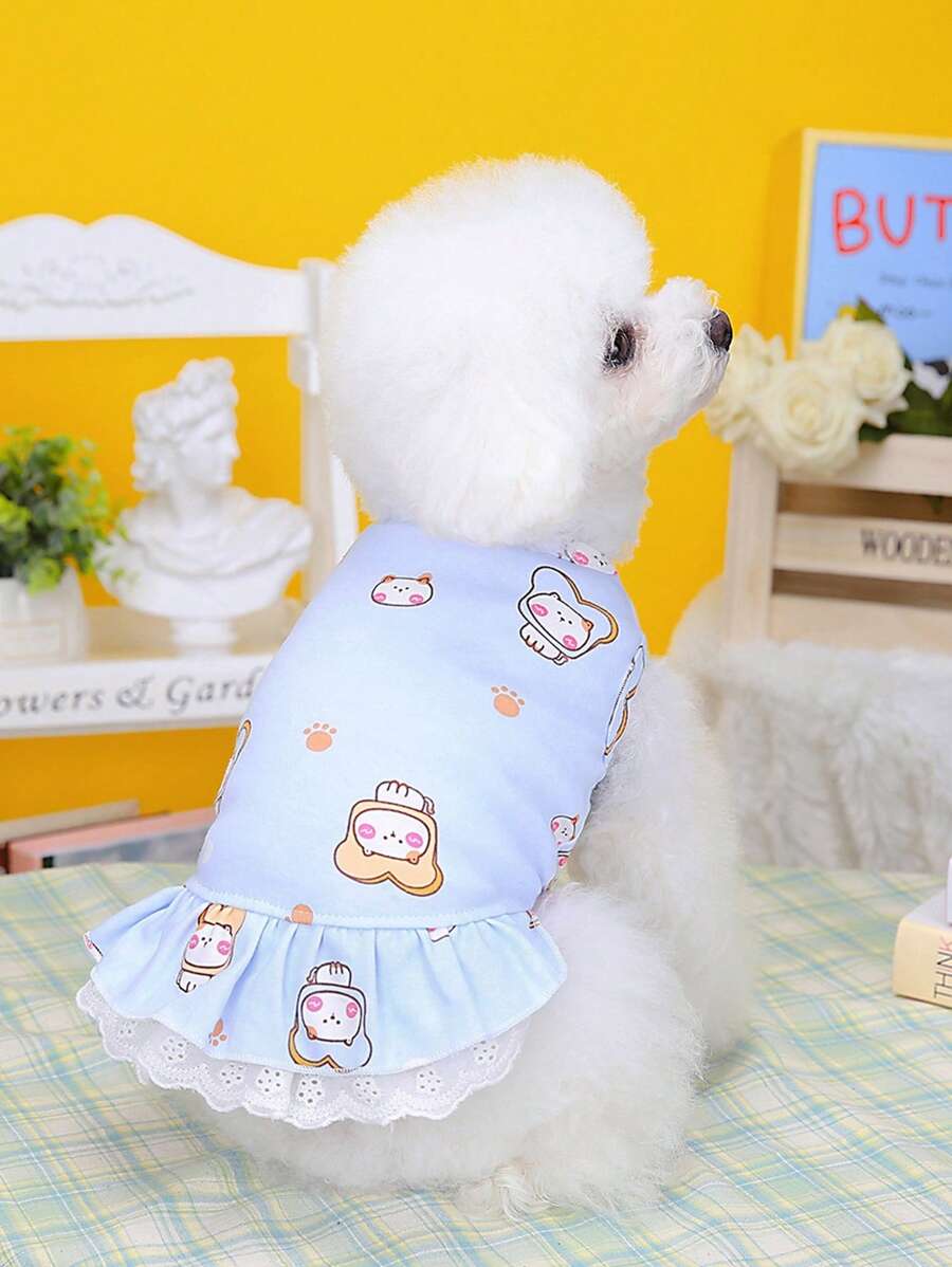 1 chiếc váy thú cưng đồ họa hoạt hình cho mèo và chó cho mùa hè - Màu xanh lam - Xem 1