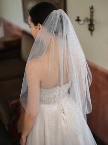 Mạng che mặt cô dâu đính đá Rhinestone kèm lược chải tóc - trắng - Xem 1