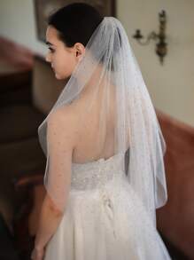 Mạng che mặt cô dâu đính đá Rhinestone kèm lược chải tóc - trắng - Xem 2