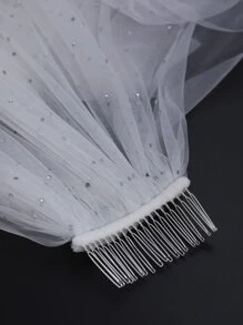 Mạng che mặt cô dâu đính đá Rhinestone kèm lược chải tóc - trắng - Xem 7