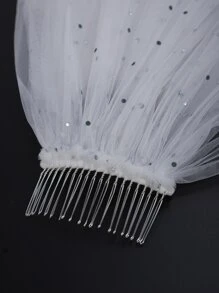 Mạng che mặt cô dâu đính đá Rhinestone kèm lược chải tóc - trắng - Xem 6