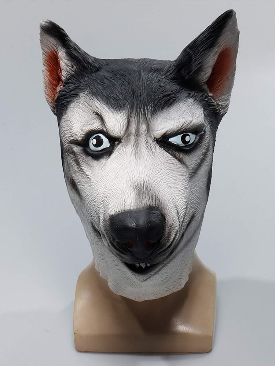 Wolf Head Design Costume Face Shield - Black and White - View 1