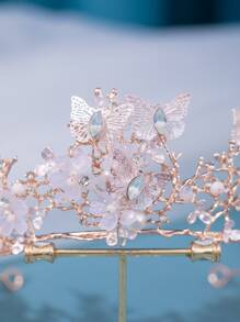 Butterfly Decor Bridal Headband - Rose Gold - View 3