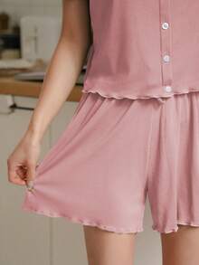 DAZY Set homewear ribete en forma de lechuga con botón delantero - Rosa - Ver 5