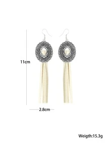 1 Đôi Bông Tai Trang Trí Tua Rua Bohemian Cho Nữ Cho Kỳ Nghỉ - Màu be - Xem 3