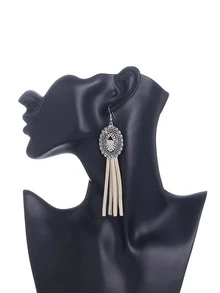 1 Đôi Bông Tai Trang Trí Tua Rua Bohemian Cho Nữ Cho Kỳ Nghỉ - Màu be - Xem 5