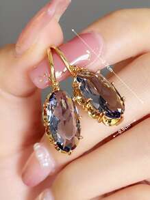 1 Pair Sparkling Cubic Zirconia Decorated Earrings, Suitable For Women To Attend Parties - Purple - View 5